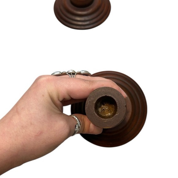 Vintage Dark Wooden Taper Candle Holders Set Of Two - Picture 3 of 5